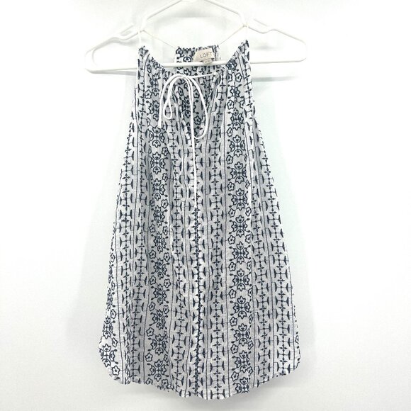 Loft Navy White Embroidered Tank Top Women's XS 100% Cotton - Picture 1 of 5